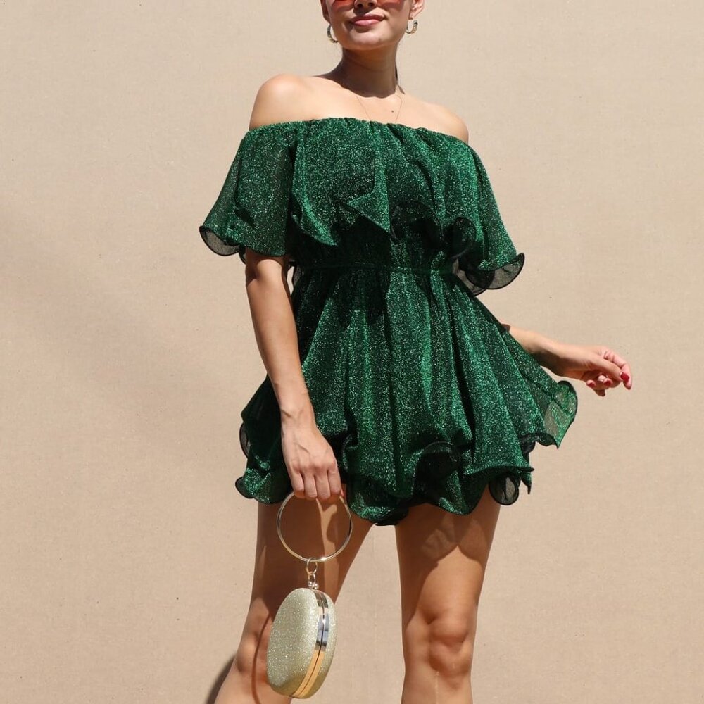 Chic Emerald Ruffle Rumper Mini Dress